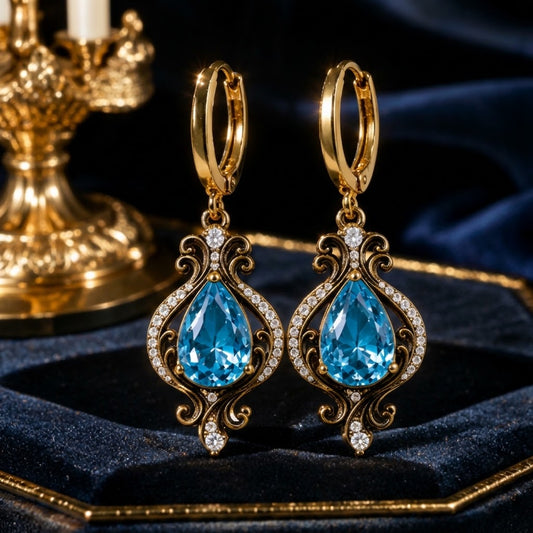 Blue Teardrop Crystal Vintage Drop Earrings