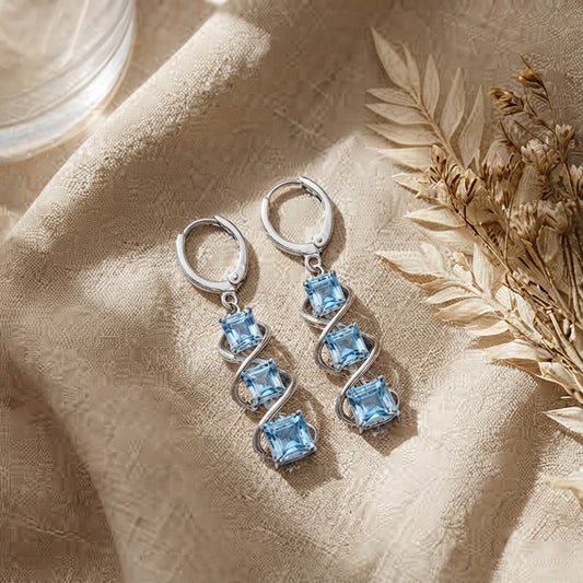 Arctic Blue Crystal Spiral Drop Earrings