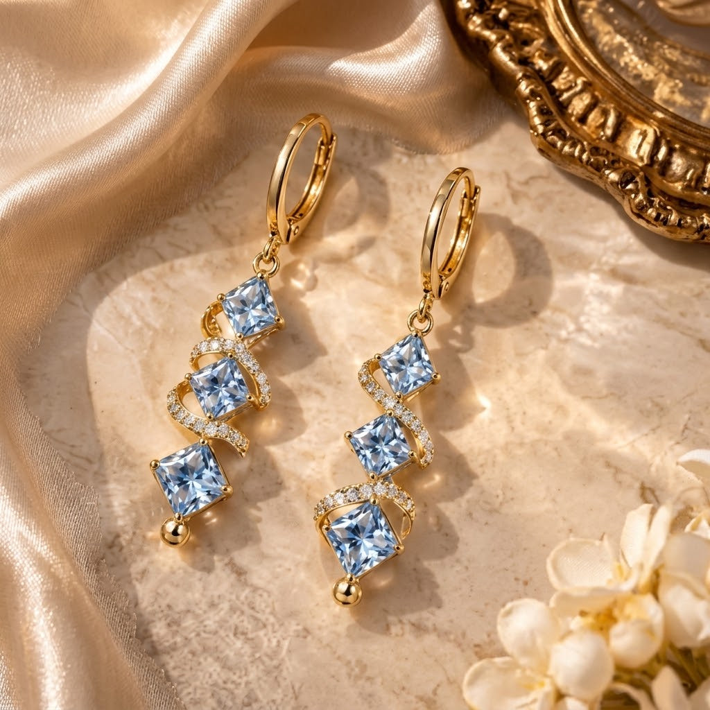 Twisted Blue Crystal Drop Earrings