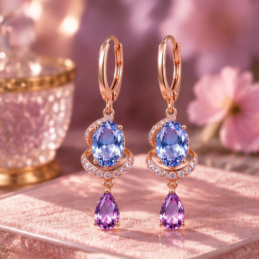 Blue Sapphire & Purple Crystal Drop Earrings