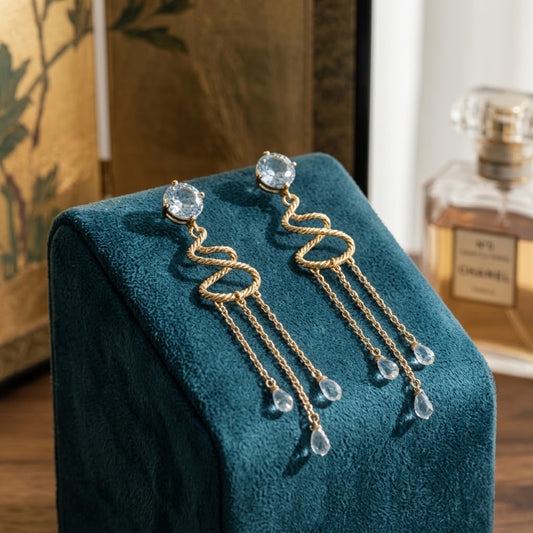 Crystal Spiral Chain Drop Earrings