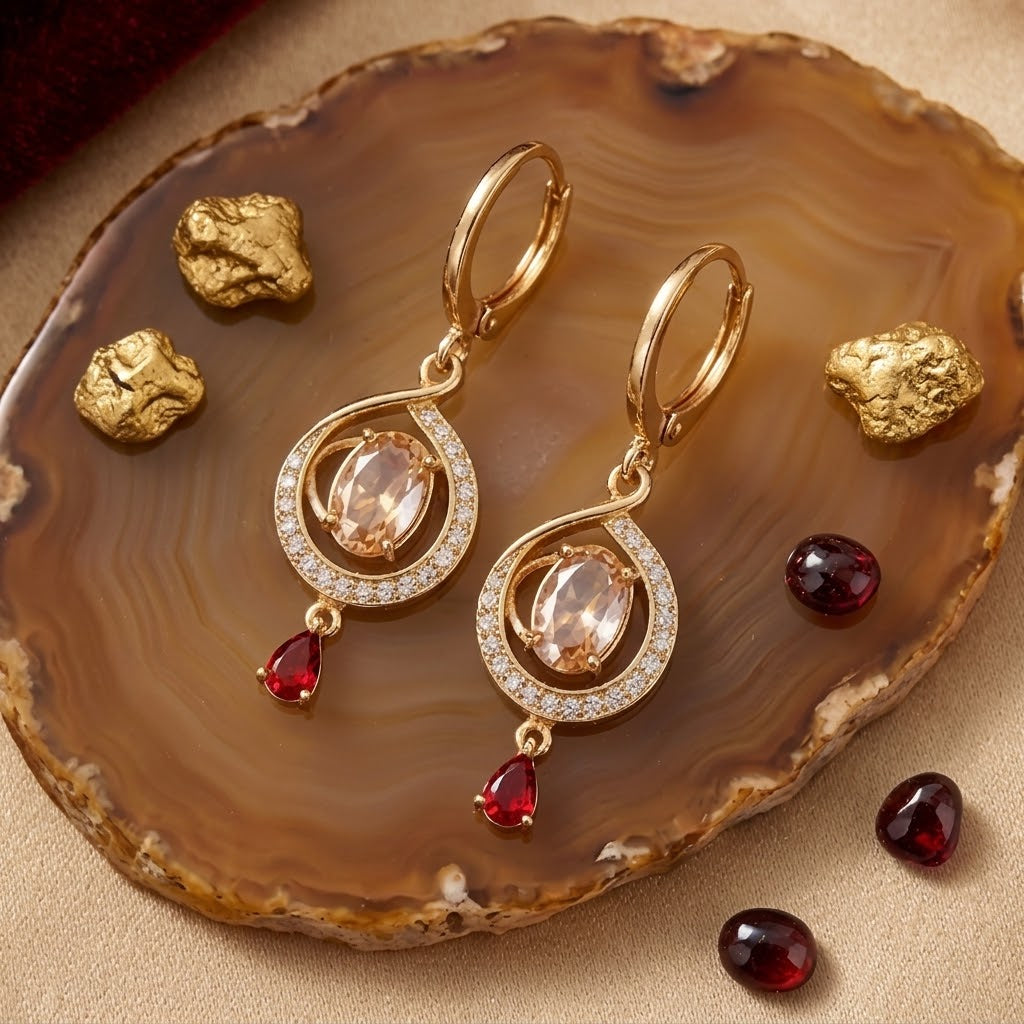 Golden Teardrop Crystal Halo Earrings