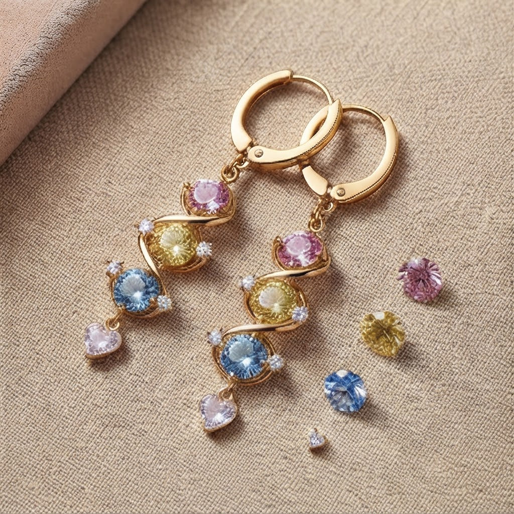 Multi-Color Crystal Heart Drop Earrings