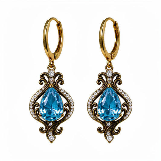 Blue Teardrop Crystal Vintage Drop Earrings