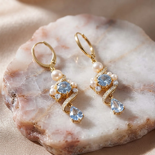 Celestial Pearl Blue Crystal Drop Earrings