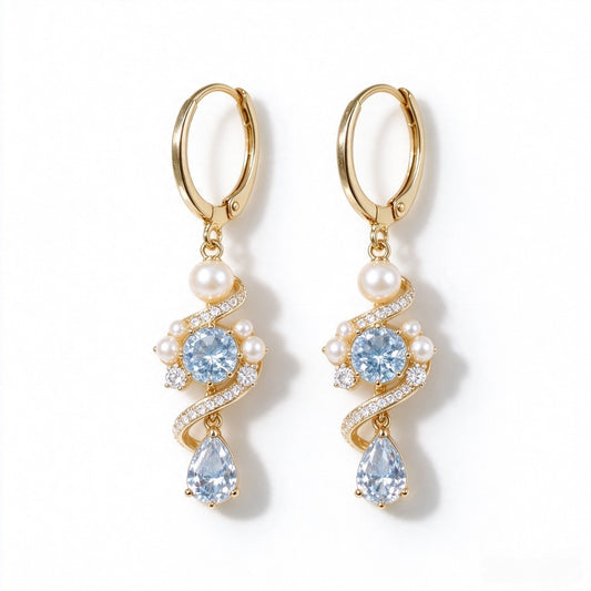 Celestial Pearl Blue Crystal Drop Earrings