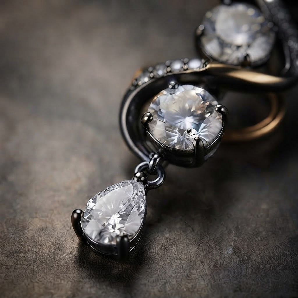 Twilight Elegance Black & Crystal Spiral Drop Earrings