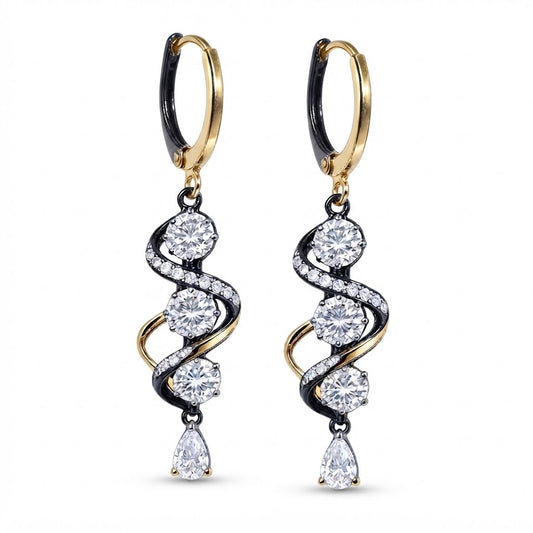 Twilight Elegance Black & Crystal Spiral Drop Earrings