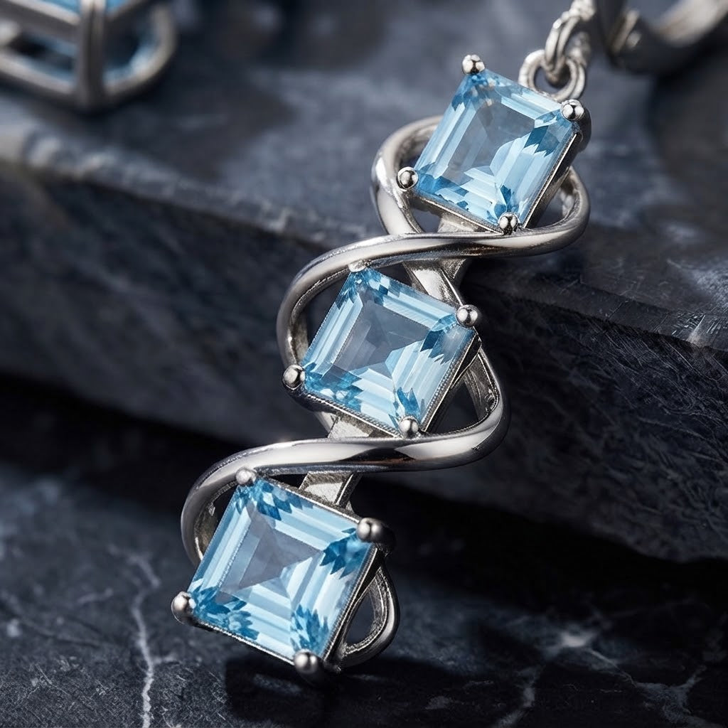 Arctic Blue Crystal Spiral Drop Earrings