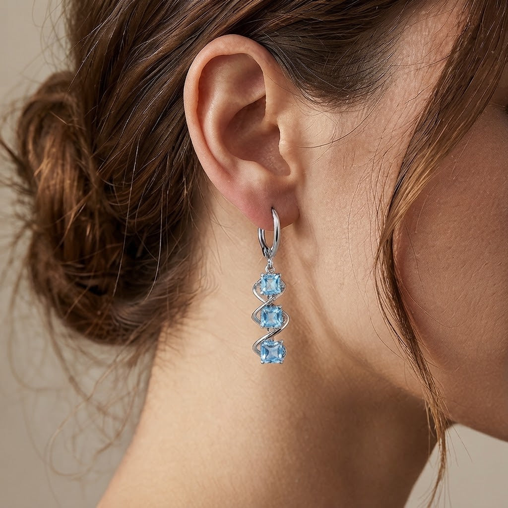 Arctic Blue Crystal Spiral Drop Earrings