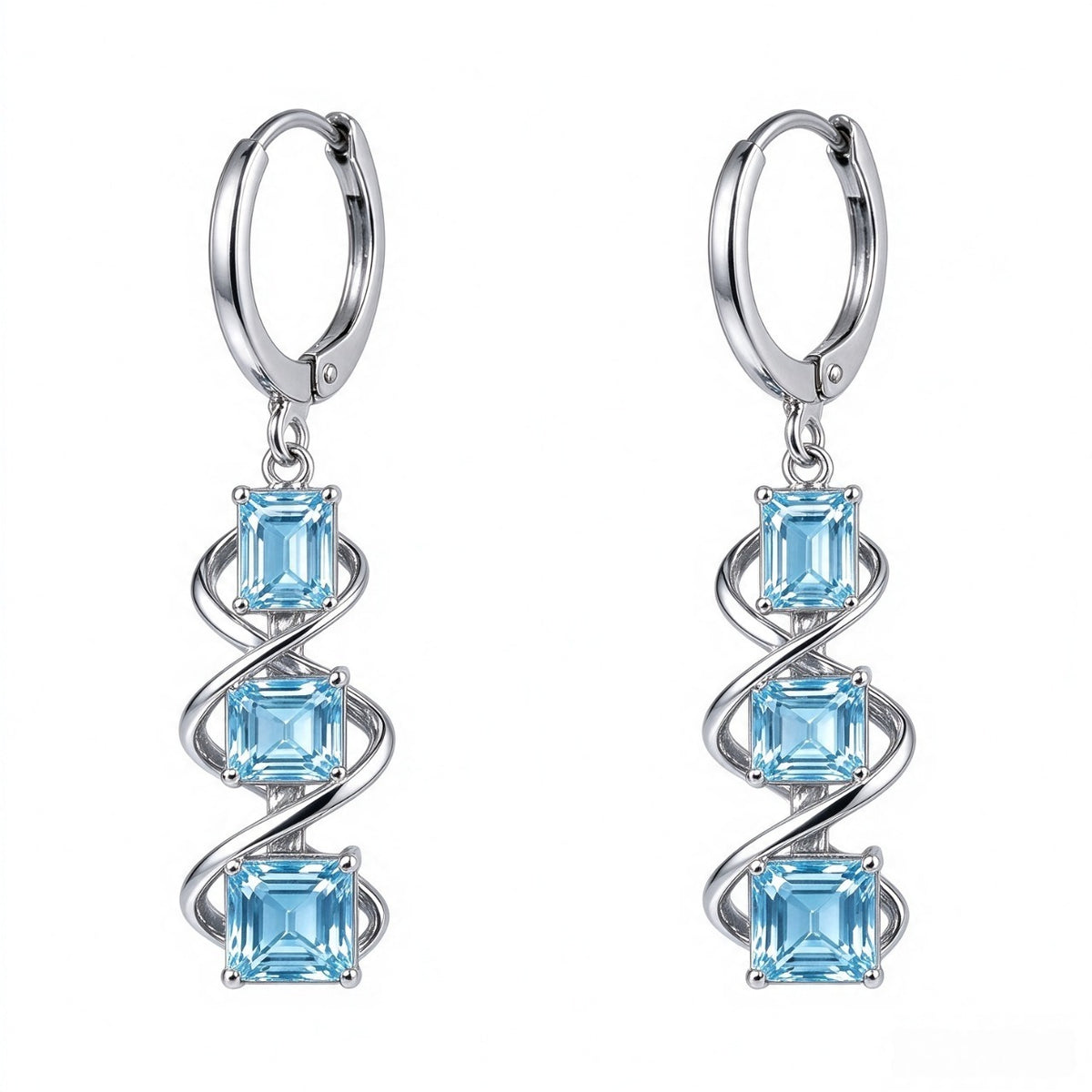 Arctic Blue Crystal Spiral Drop Earrings