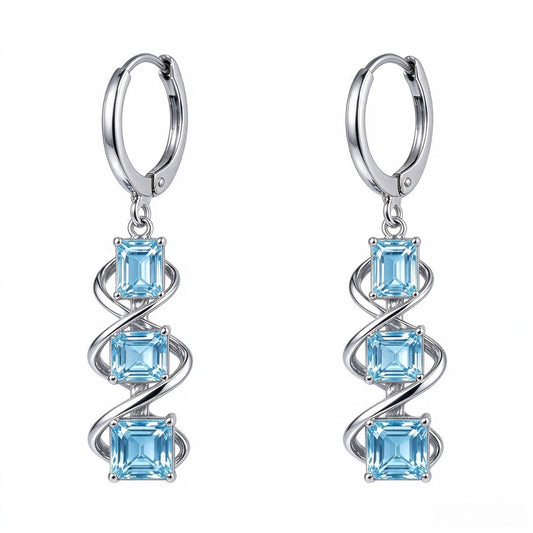 Arctic Blue Crystal Spiral Drop Earrings