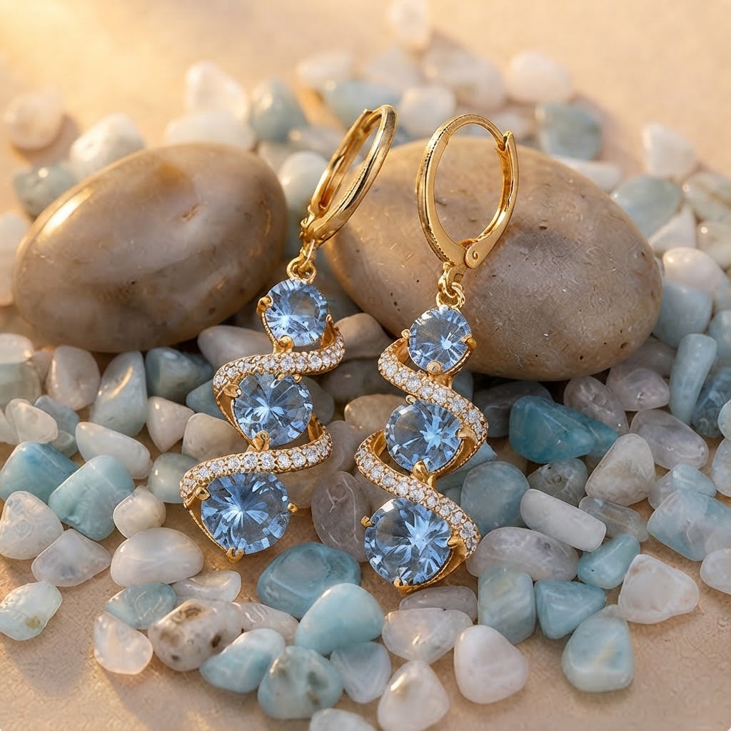 Celestial Blue Crystal Infinity Spiral Earrings