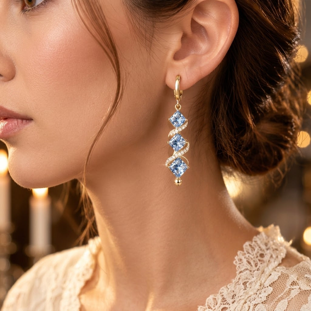 Twisted Blue Crystal Drop Earrings