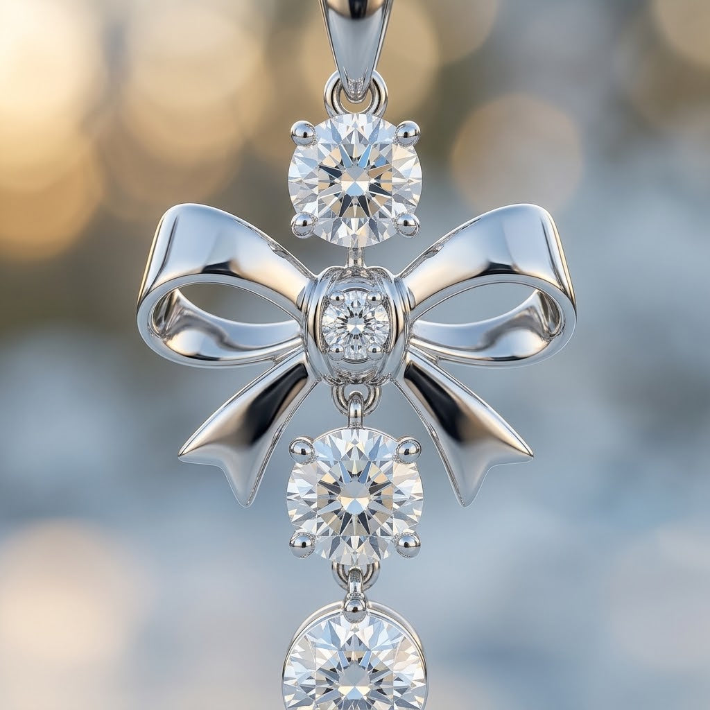Silver Bow Crystal Drop Earrings