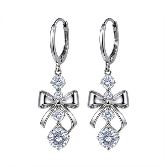 Silver Bow Crystal Drop Earrings