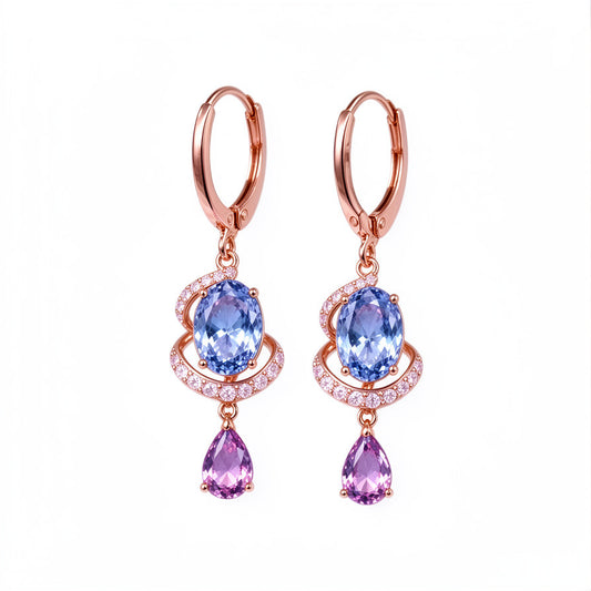 Blue Sapphire & Purple Crystal Drop Earrings