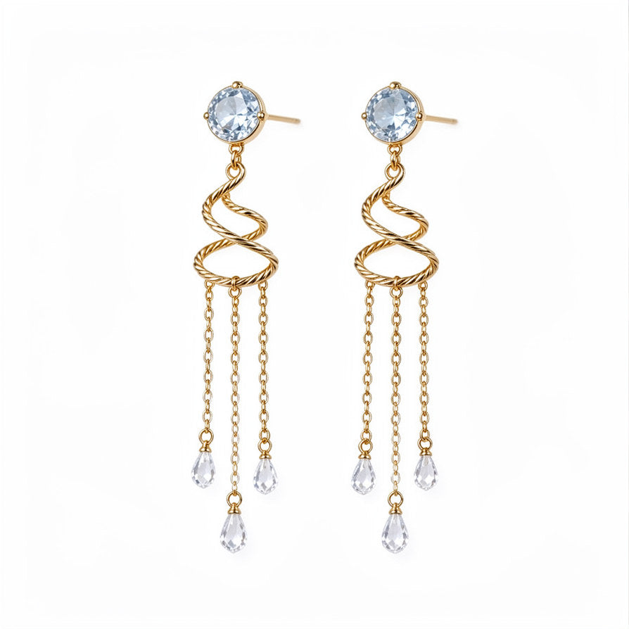 Crystal Spiral Chain Drop Earrings