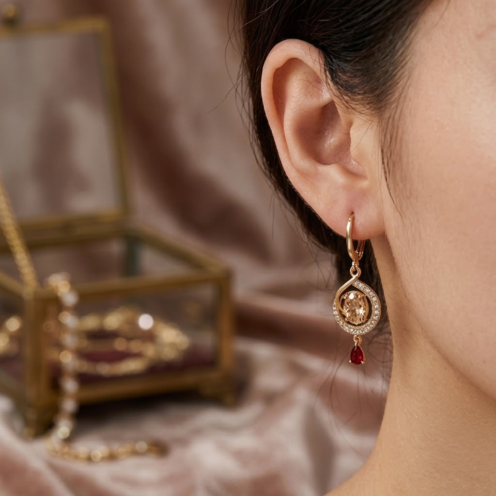 Golden Teardrop Crystal Halo Earrings