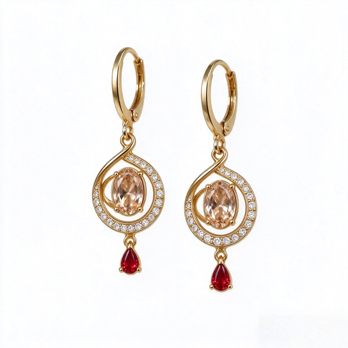 Golden Teardrop Crystal Halo Earrings