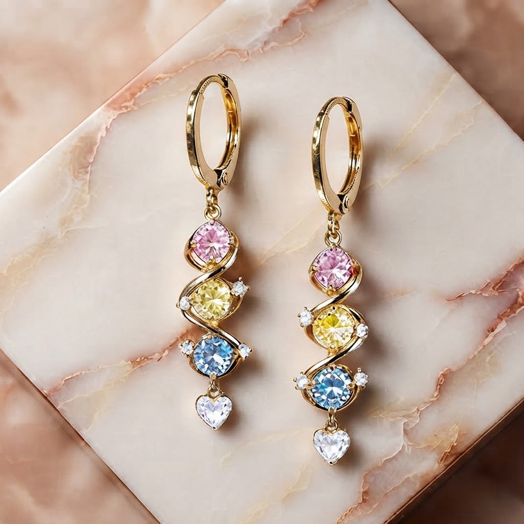Multi-Color Crystal Heart Drop Earrings