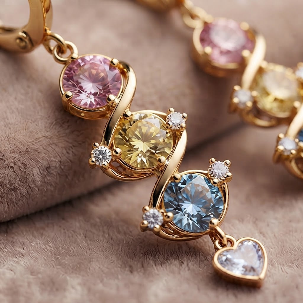 Multi-Color Crystal Heart Drop Earrings