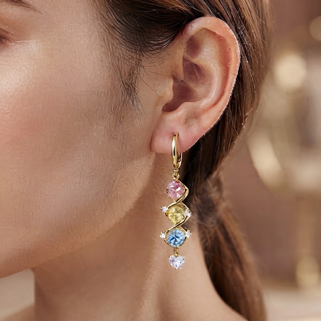Multi-Color Crystal Heart Drop Earrings