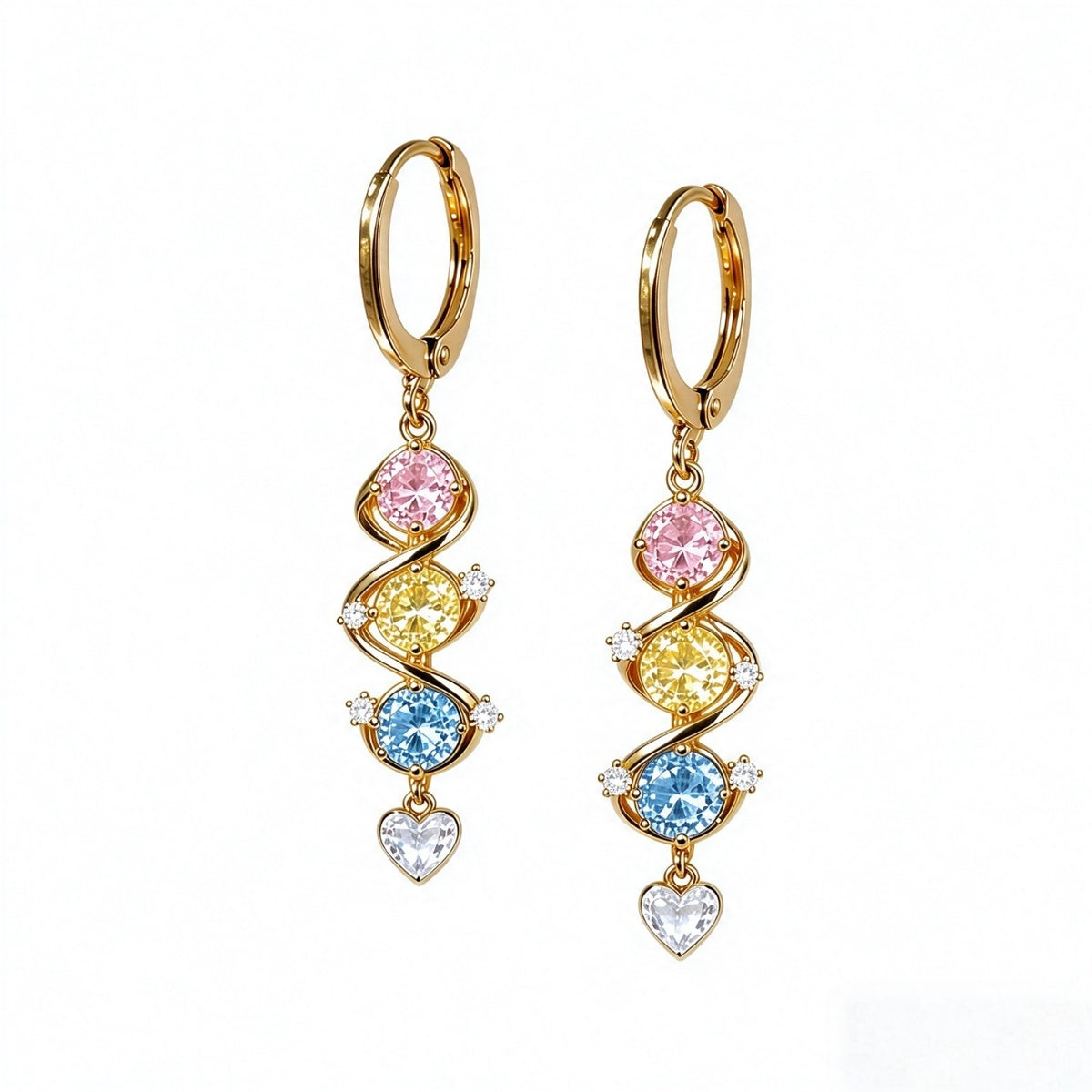 Multi-Color Crystal Heart Drop Earrings